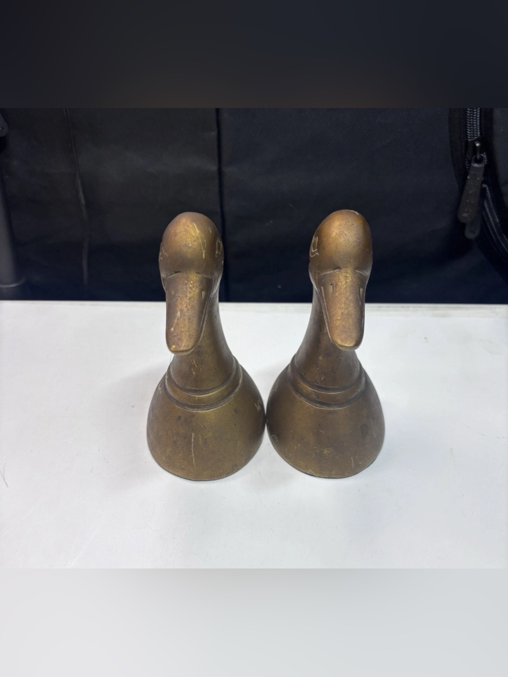 VINTAGE SOLID BRASS DUCK HEAD BOOK ENDS LARGE 10” Tall MADE IN KOREA Unlacquered - Picture 3 of 7